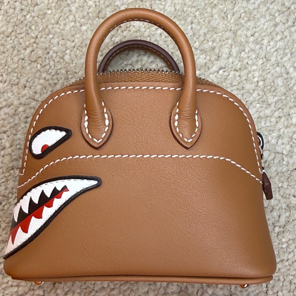 Hermès Mini Bolide Shark Bag Charm Black and White Swift Palladium Hardware  NIB - Picture 13 of 16